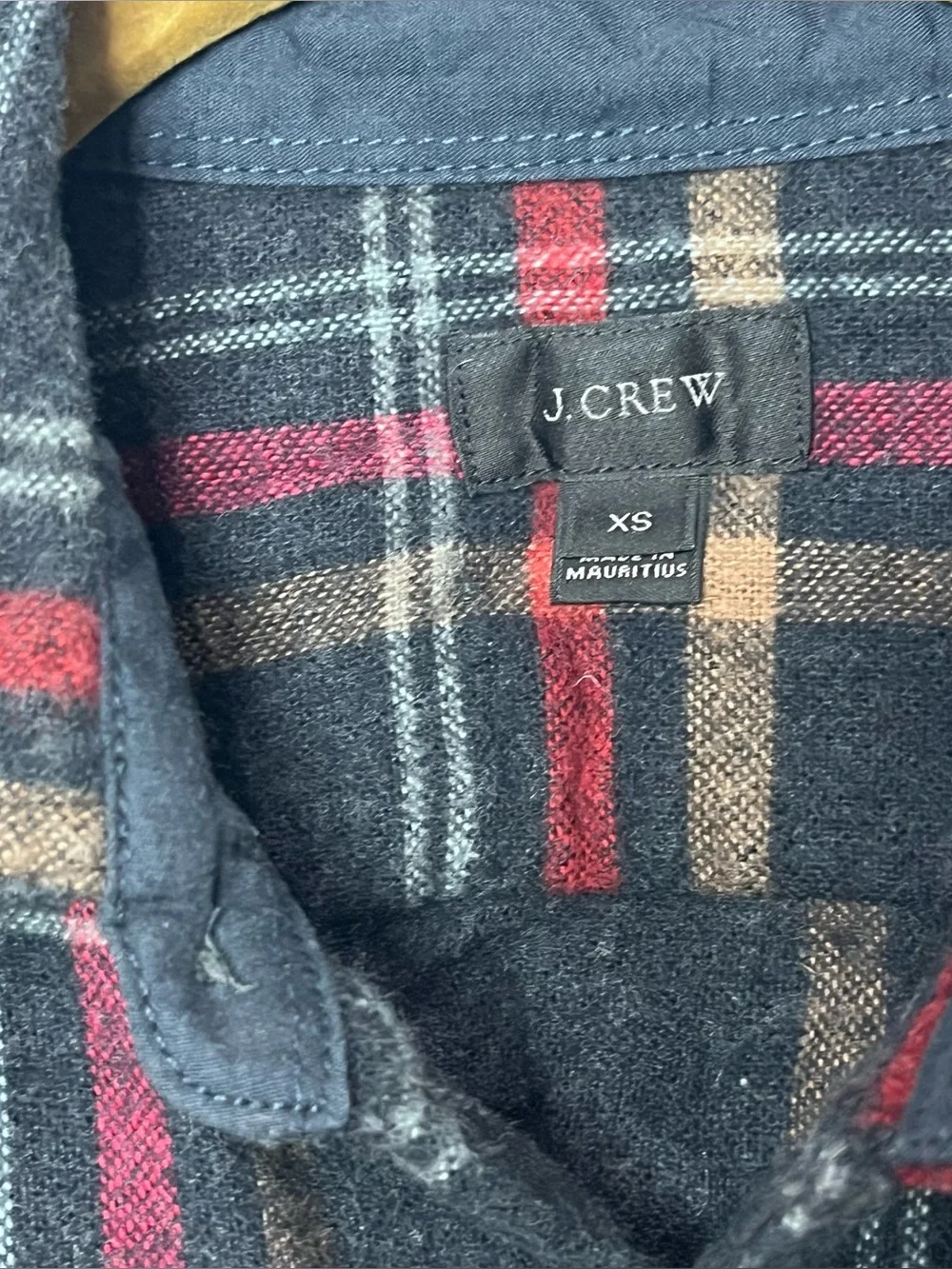 JCrew Men’s XS Plaid Flannel Button Up Shirt Elbow Patches Wool Cotton Vintage